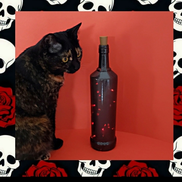 Textured Black Bottle & Red Bottle Lights ~ Dark Decor, Gothic, Valentine - Picture 4 of 5